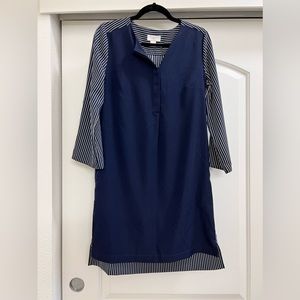 Loft Navy Shirt Dress with Striped Back and Sleeves